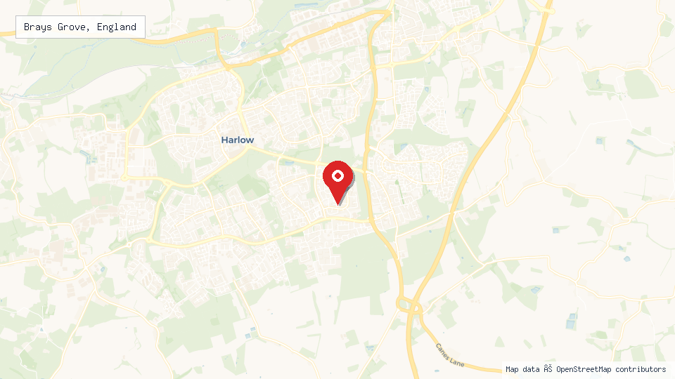 Street map of Brays Grove, England with location pin