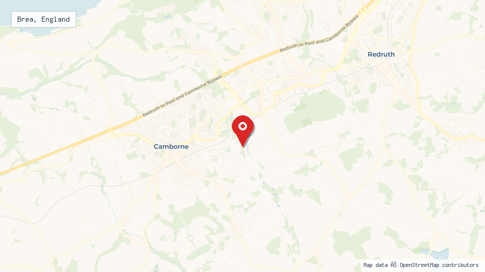 Street map of Brea, England with location pin