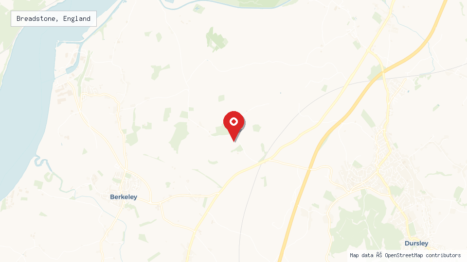 Street map of Breadstone, England with location pin