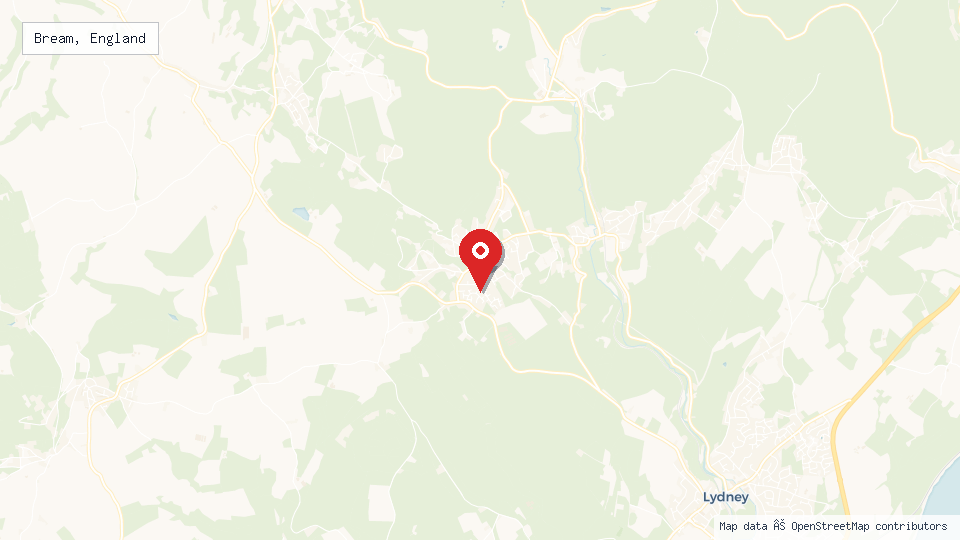 Street map of Bream, England with location pin