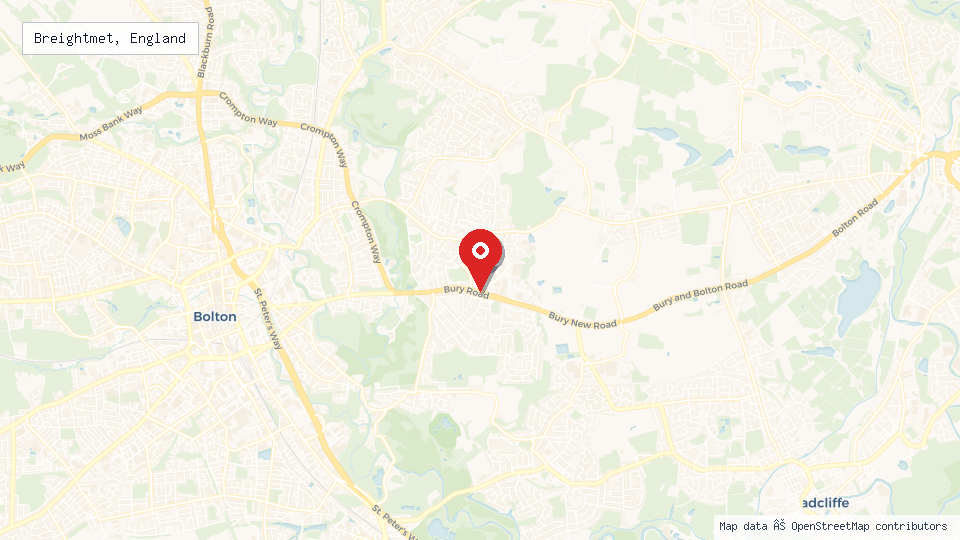 Street map of Breightmet, England with location pin