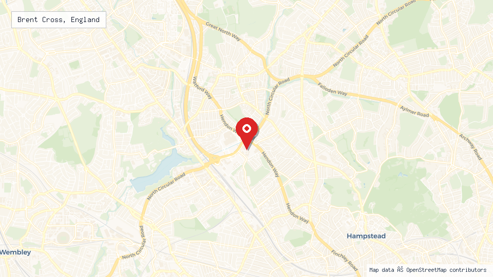 Street map of Brent Cross, England with location pin
