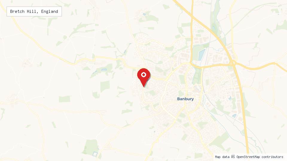 Street map of Bretch Hill, England with location pin