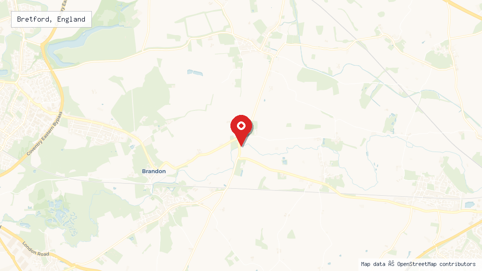 Street map of Bretford, England with location pin