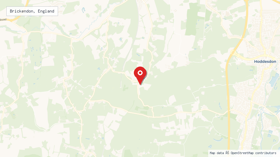 Street map of Brickendon, England with location pin