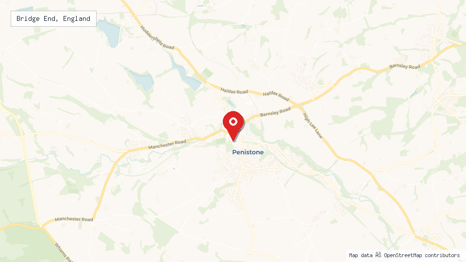 Street map of Bridge End, England with location pin