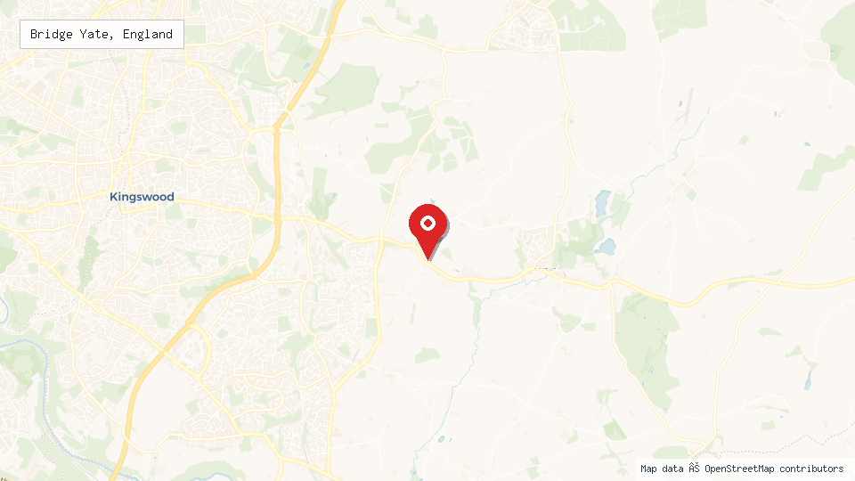 Street map of Bridge Yate, England with location pin