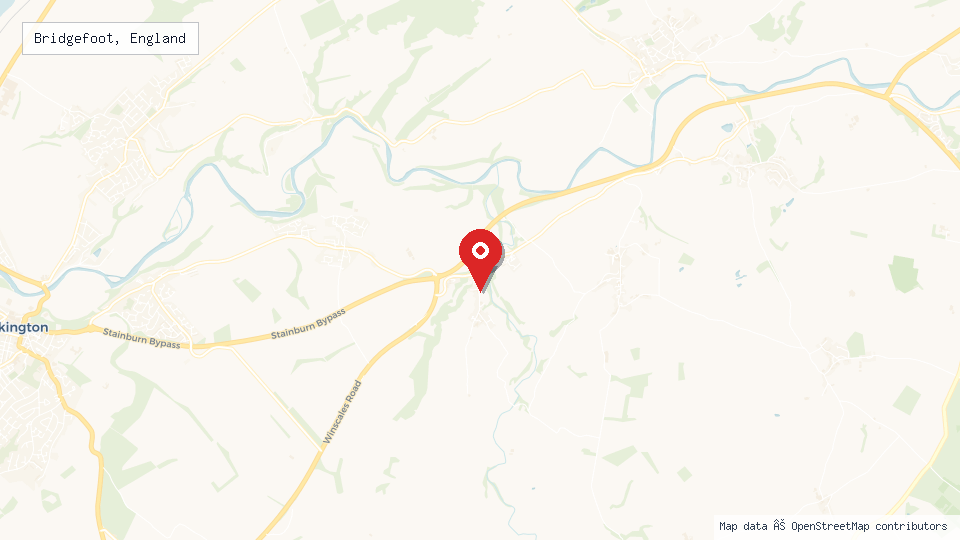 Street map of Bridgefoot, England with location pin