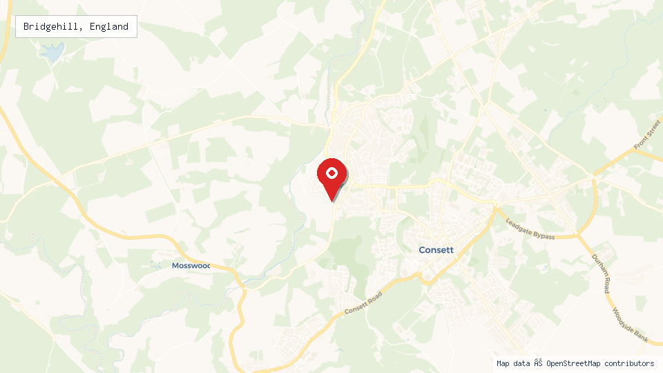 Street map of Bridgehill, England with location pin