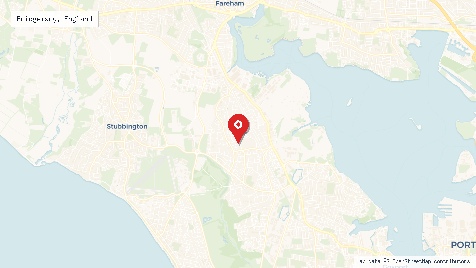 Street map of Bridgemary, England with location pin