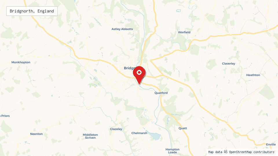 Street map of Bridgnorth, England with location pin