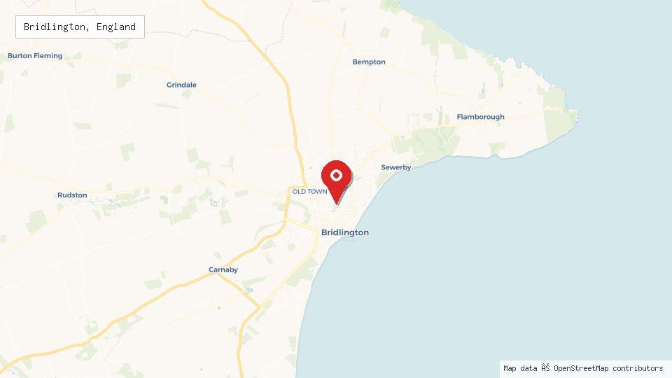 Street map of Bridlington, England with location pin