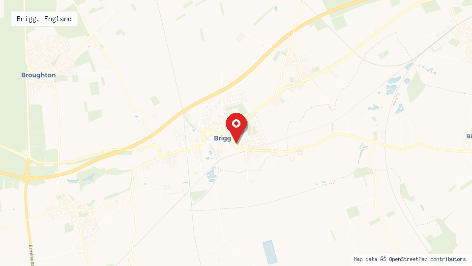 Street map of Brigg, England with location pin