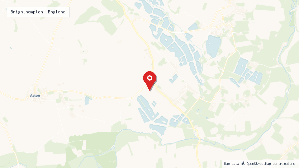 Street map of Brighthampton, England with location pin