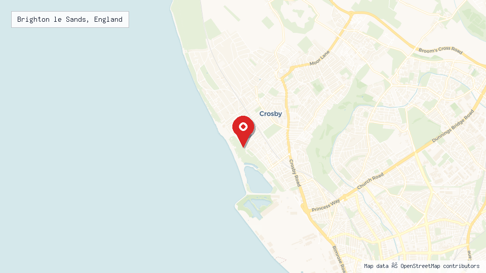 Street map of Brighton le Sands, England with location pin