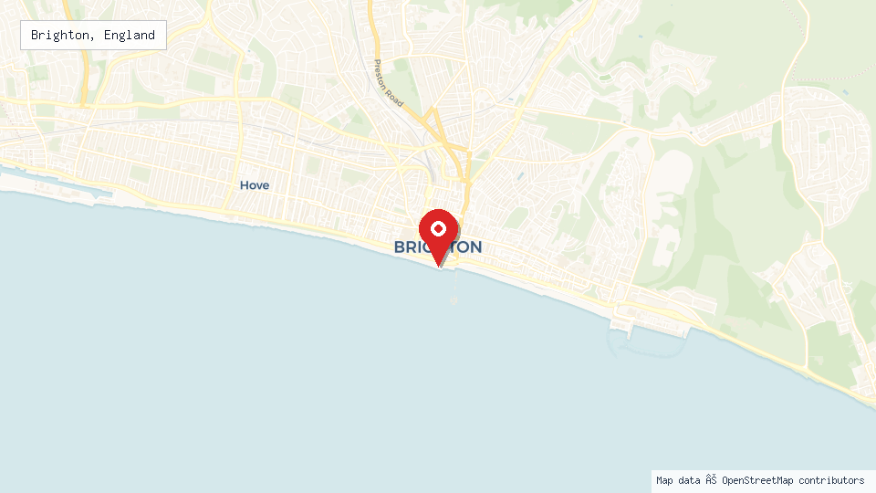 Street map of Brighton, England with location pin