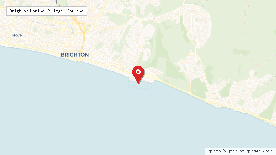 Street map of Brighton Marina Village, England with location pin