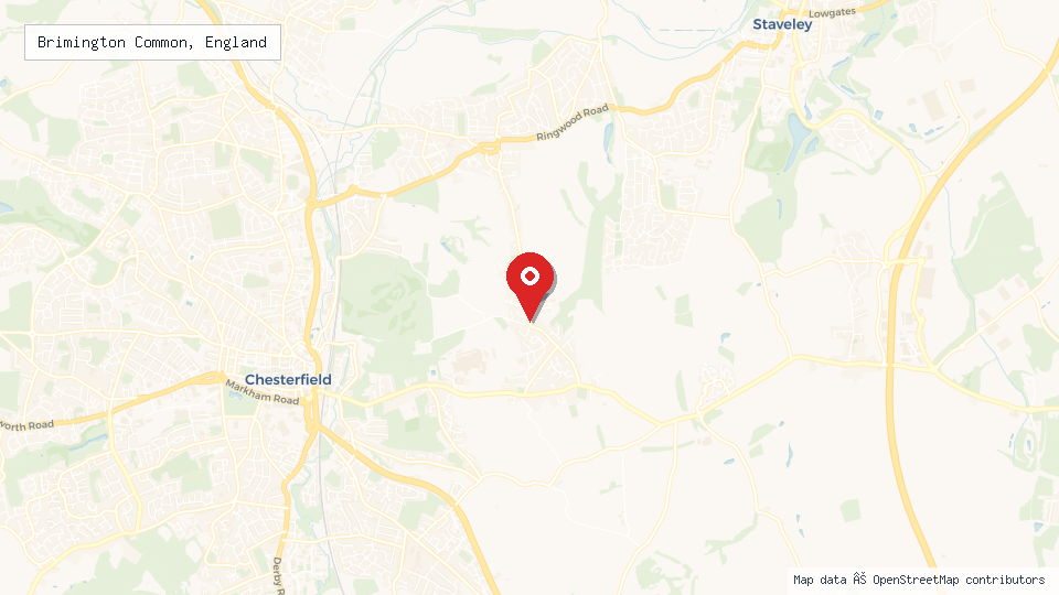 Street map of Brimington Common, England with location pin