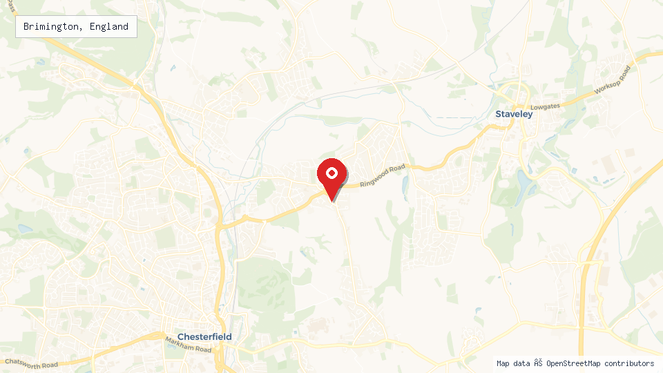 Street map of Brimington, England with location pin