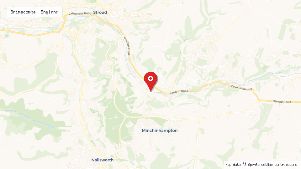 Street map of Brimscombe, England with location pin