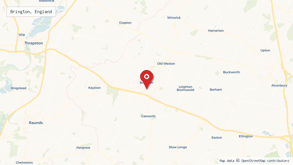 Street map of Brington, England with location pin