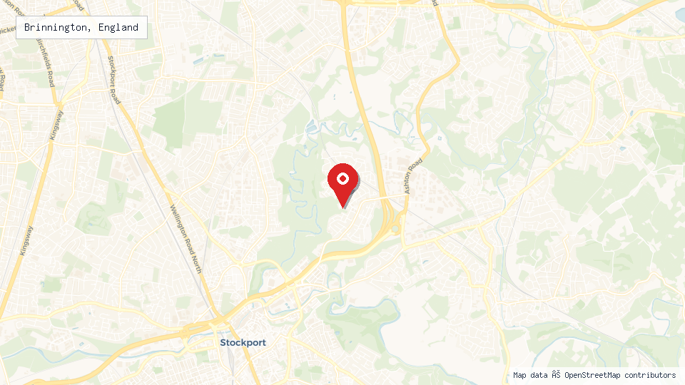 Street map of Brinnington, England with location pin