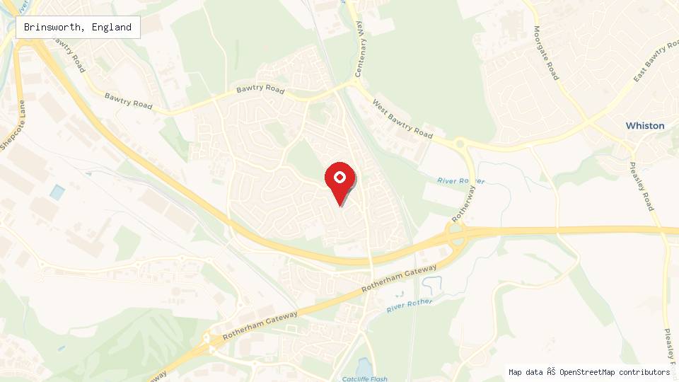 Street map of Brinsworth, England with location pin