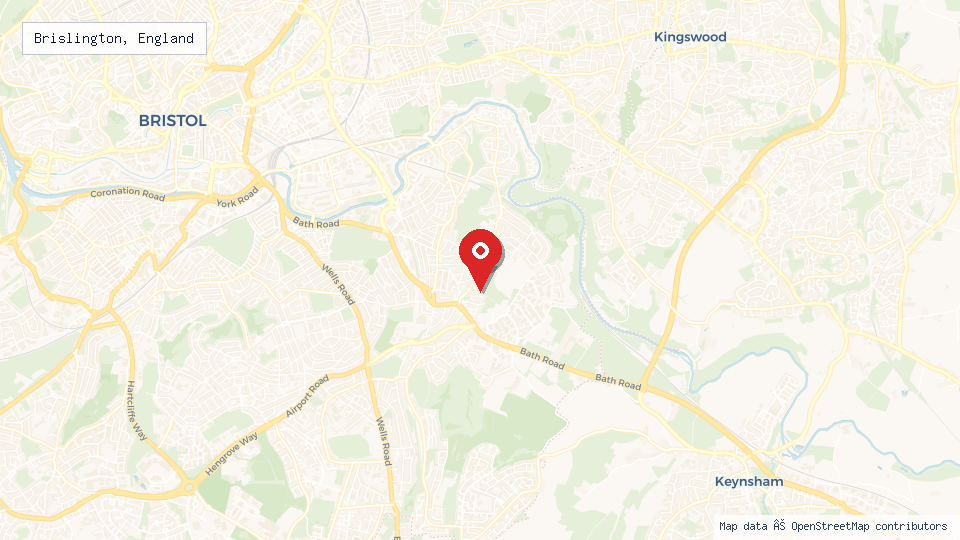 Street map of Brislington, England with location pin