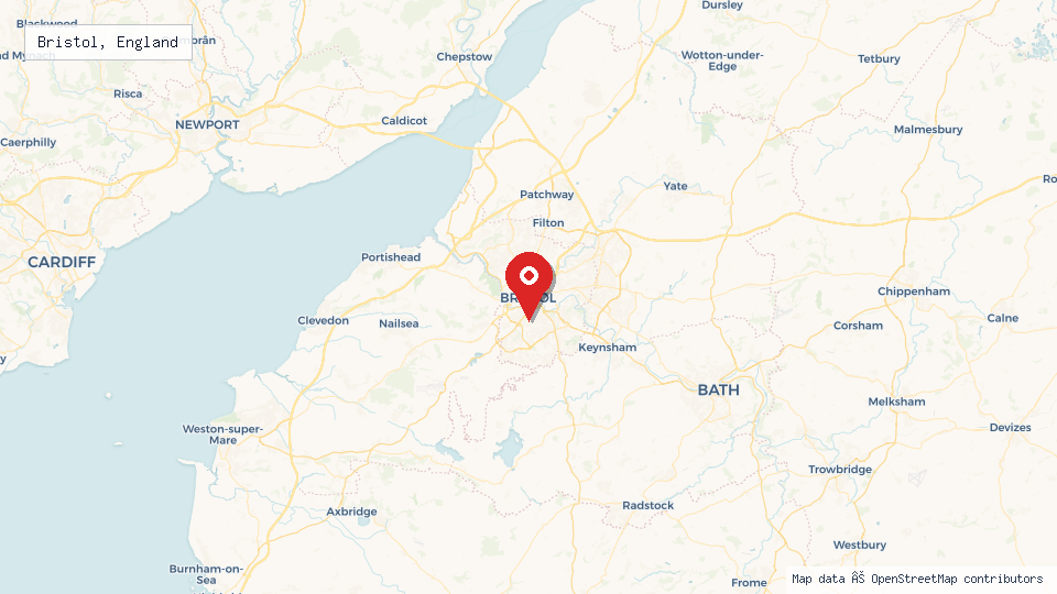 Street map of Bristol, England with location pin