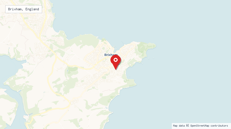 Street map of Brixham, England with location pin