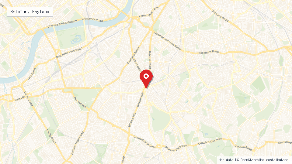Street map of Brixton, England with location pin