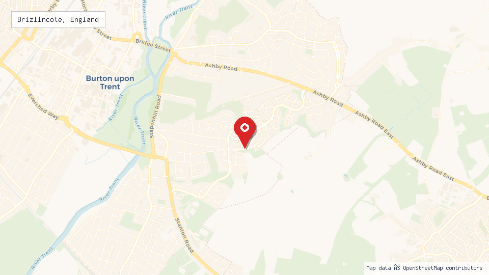Street map of Brizlincote, England with location pin