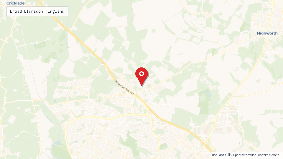 Street map of Broad Blunsdon, England with location pin