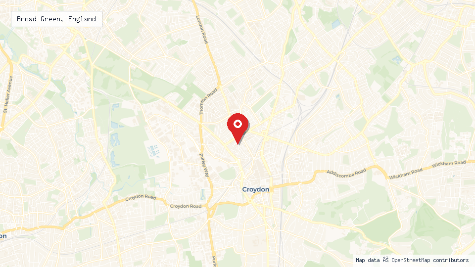 Street map of Broad Green, England with location pin