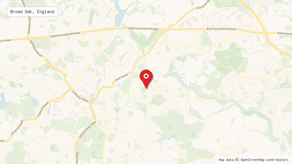 Street map of Broad Oak, England with location pin