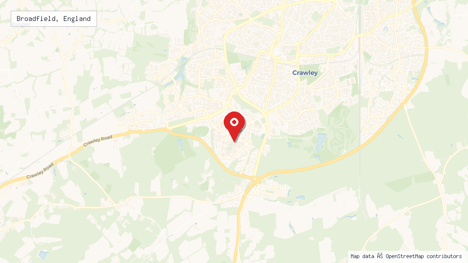 Street map of Broadfield, England with location pin