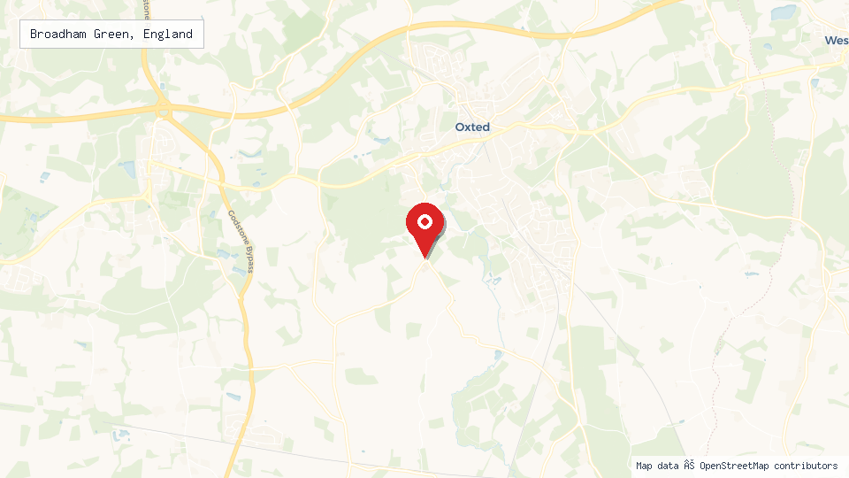 Street map of Broadham Green, England with location pin