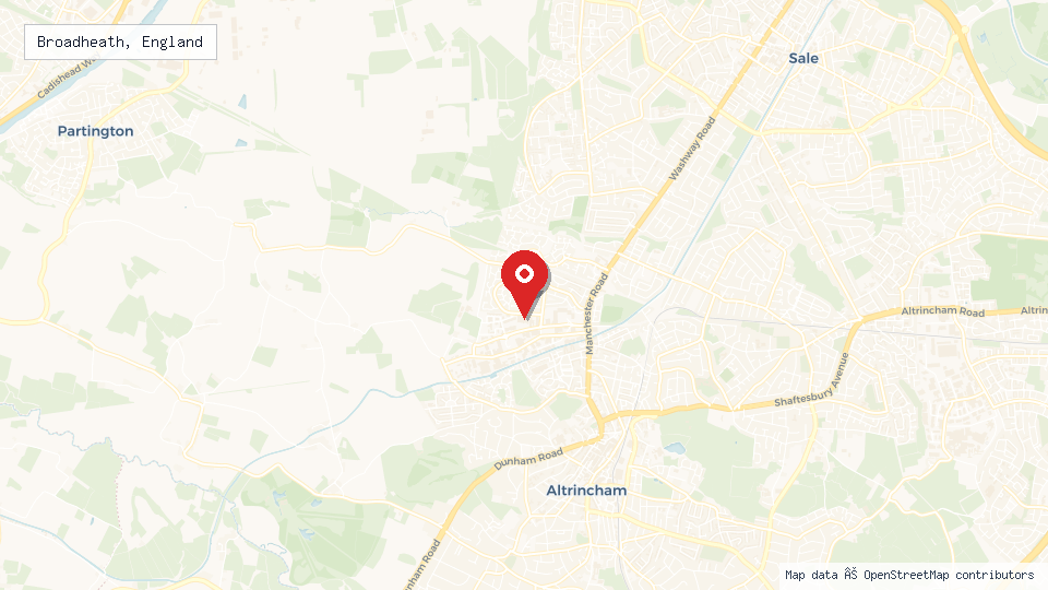 Street map of Broadheath, England with location pin