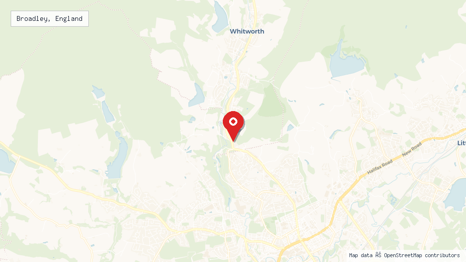 Street map of Broadley, England with location pin