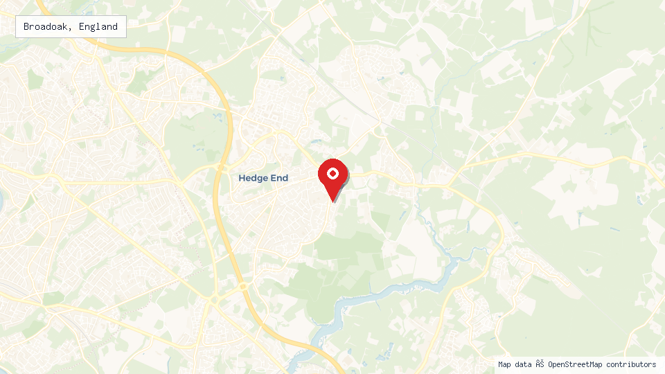 Street map of Broadoak, England with location pin