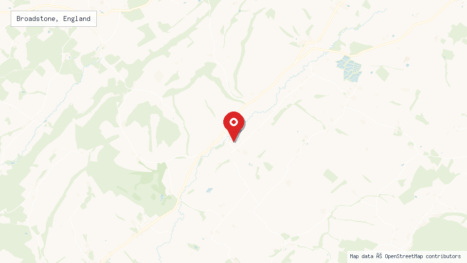 Street map of Broadstone, England with location pin