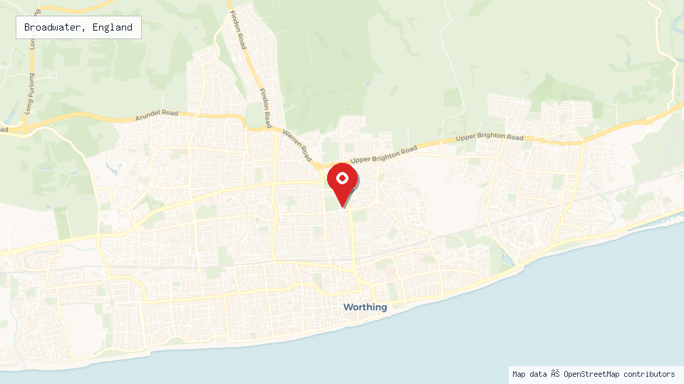 Street map of Broadwater, England with location pin
