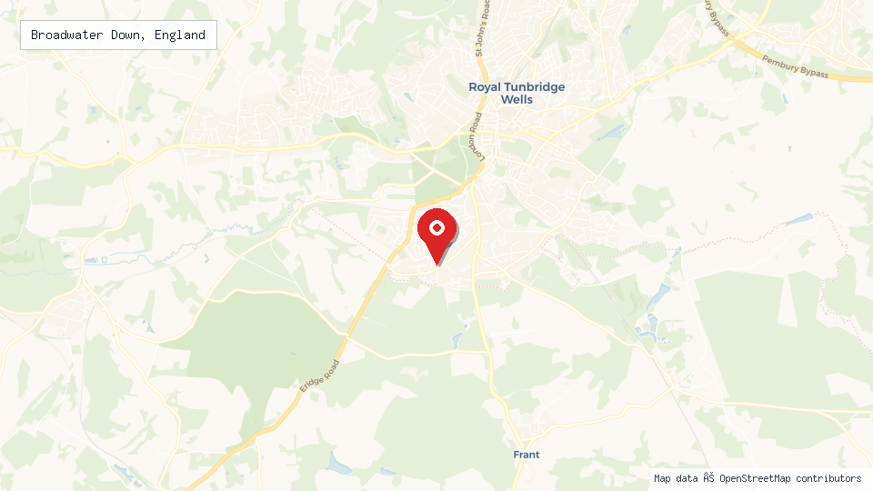 Street map of Broadwater Down, England with location pin