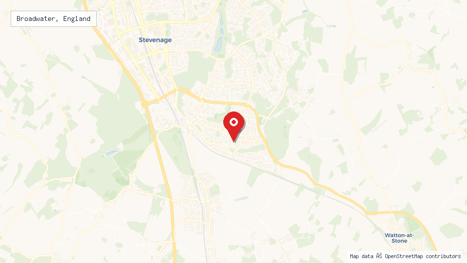 Street map of Broadwater, England with location pin