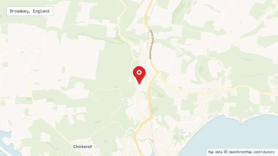 Street map of Broadwey, England with location pin