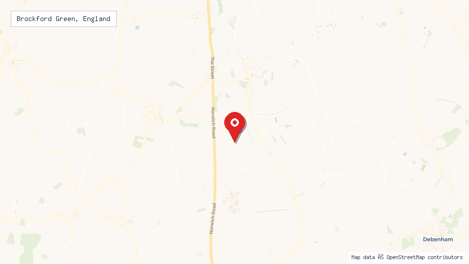 Street map of Brockford Green, England with location pin