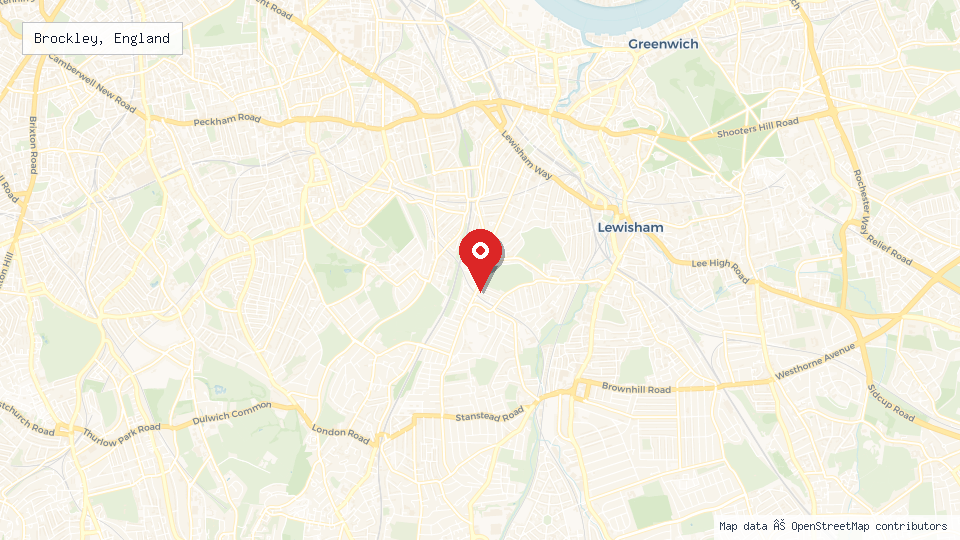 Street map of Brockley, England with location pin