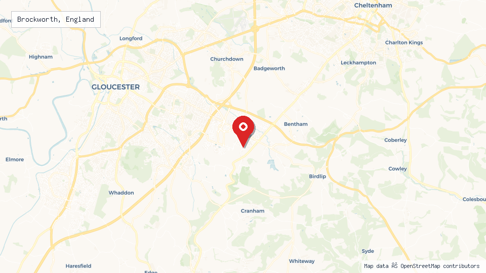 Street map of Brockworth, England with location pin