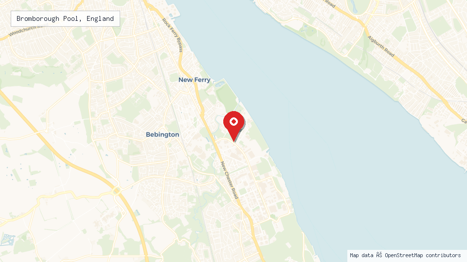 Street map of Bromborough Pool, England with location pin