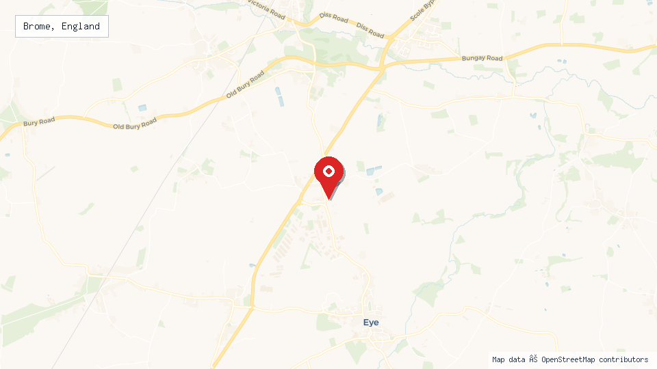 Street map of Brome, England with location pin